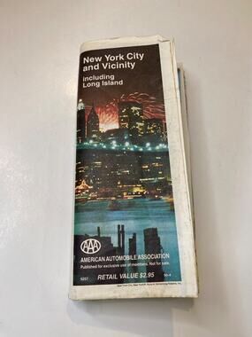 1990 AAA New York City and Vicinity Map 90-4 Foldable Including Long Island